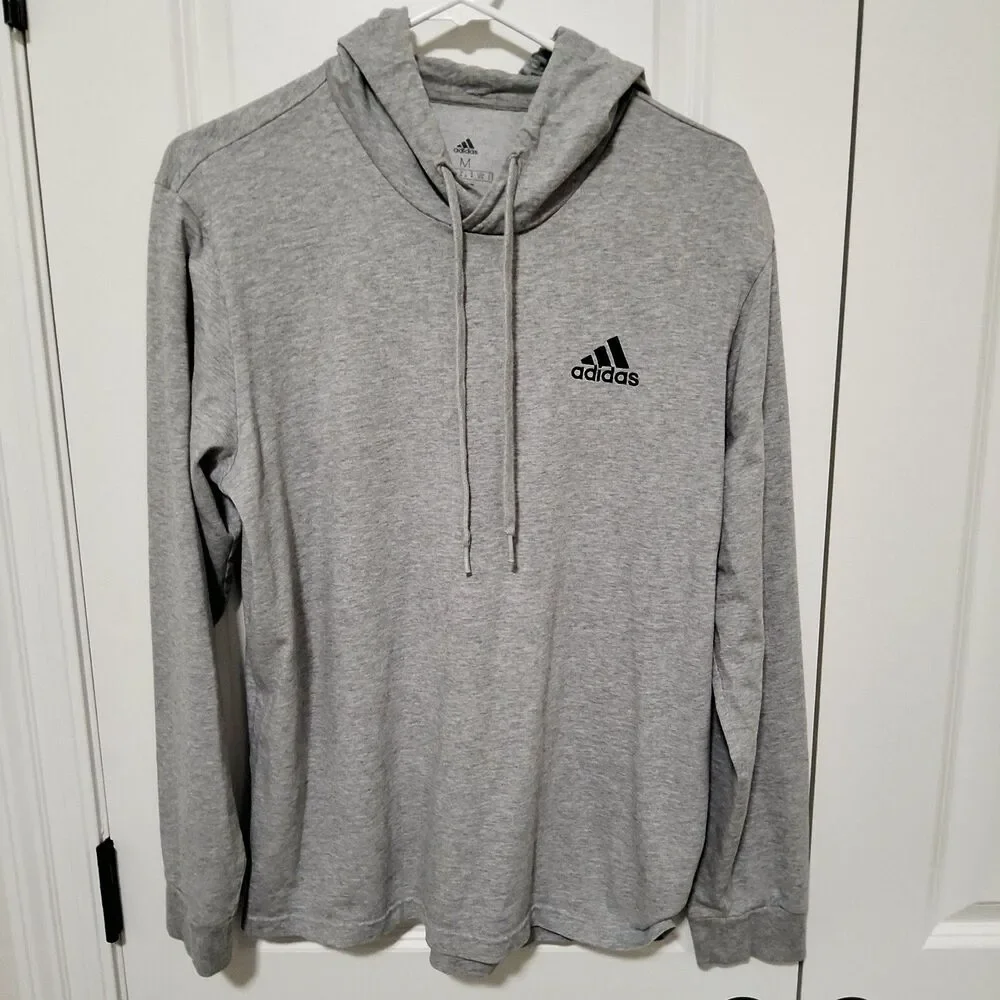 Adidas Men's Logo Single Jersey Hoodie Heather Gray Size Medium